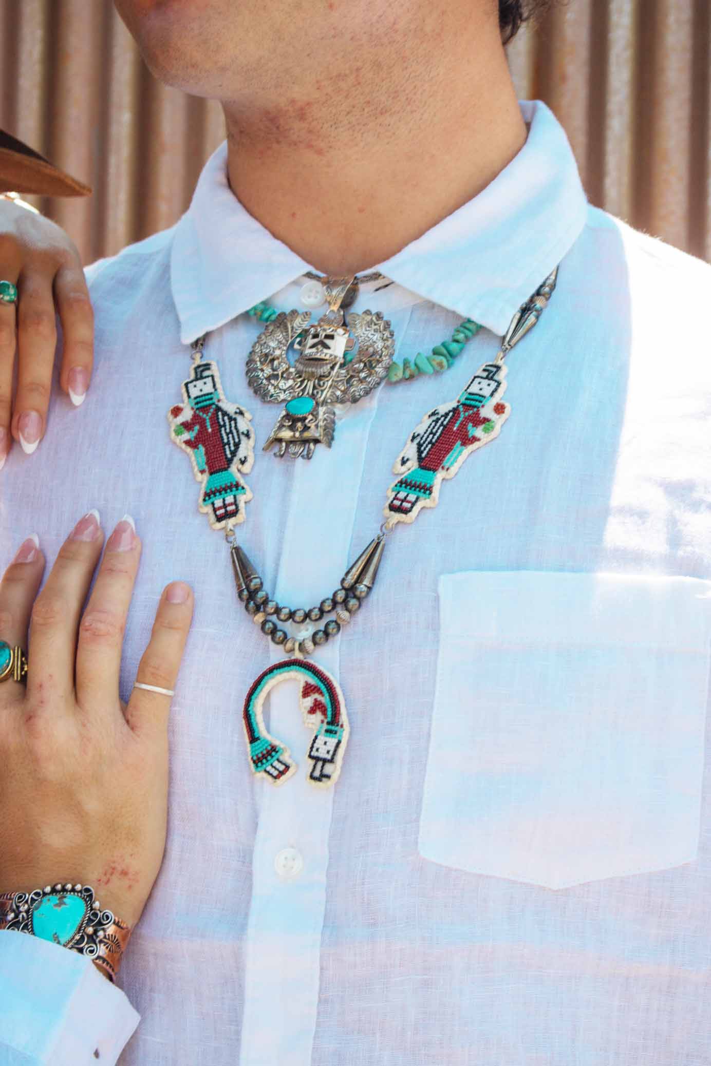 Alonzo Mariano Navajo Silver Plated Eagle Dancer Kachina Turquoise Pendant