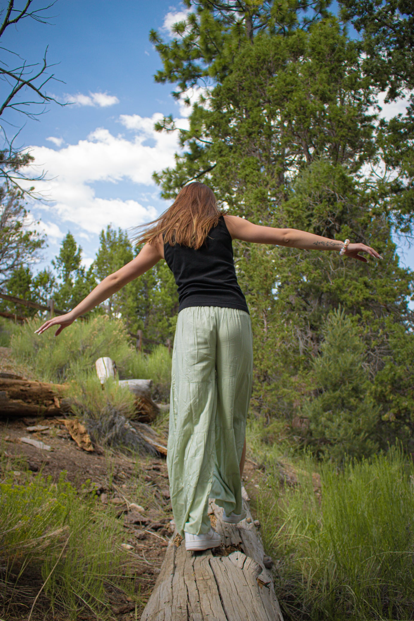 High Waisted Wide Leg Beach Pants Color:Artichoke