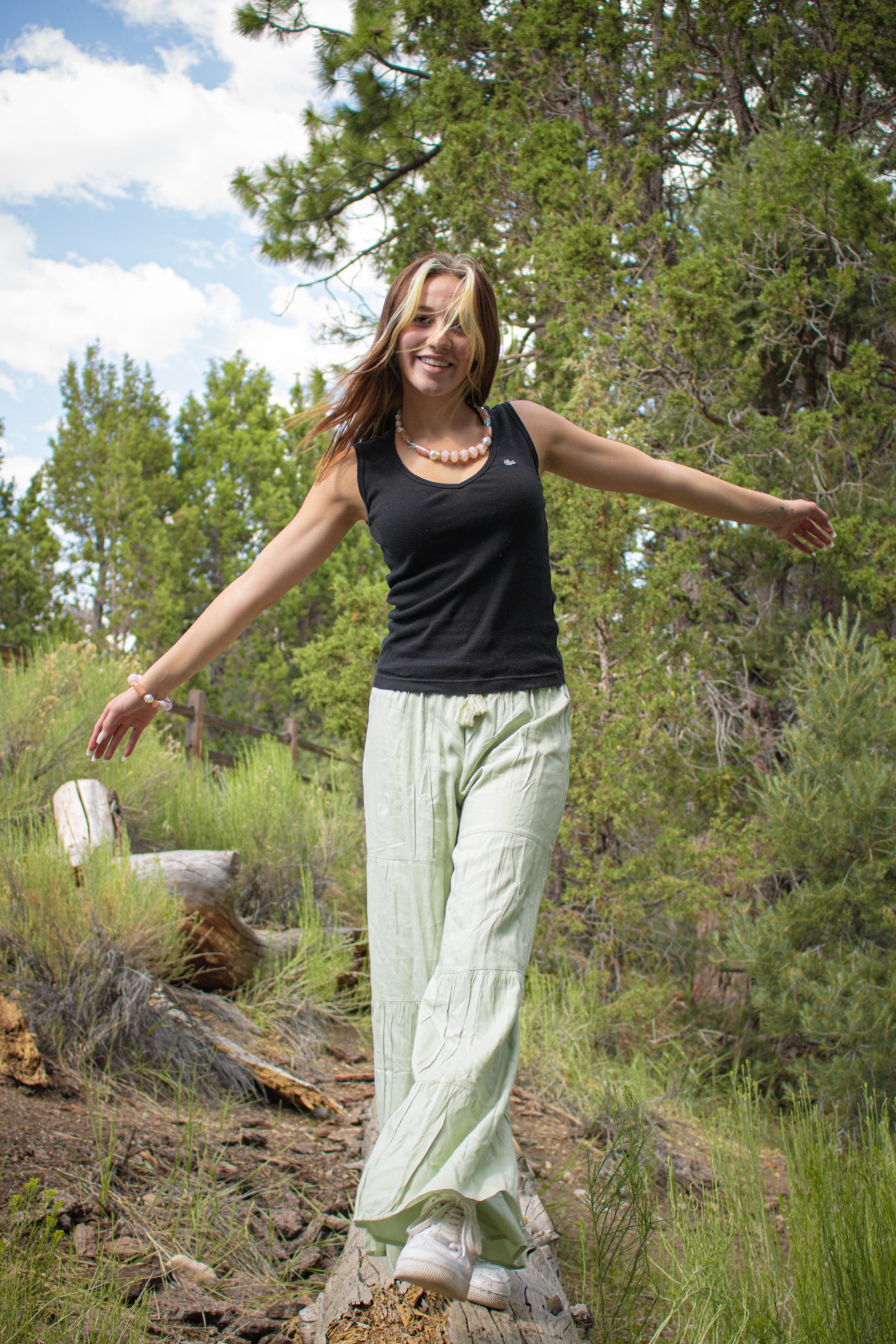 High Waisted Wide Leg Beach Pants Color:Artichoke