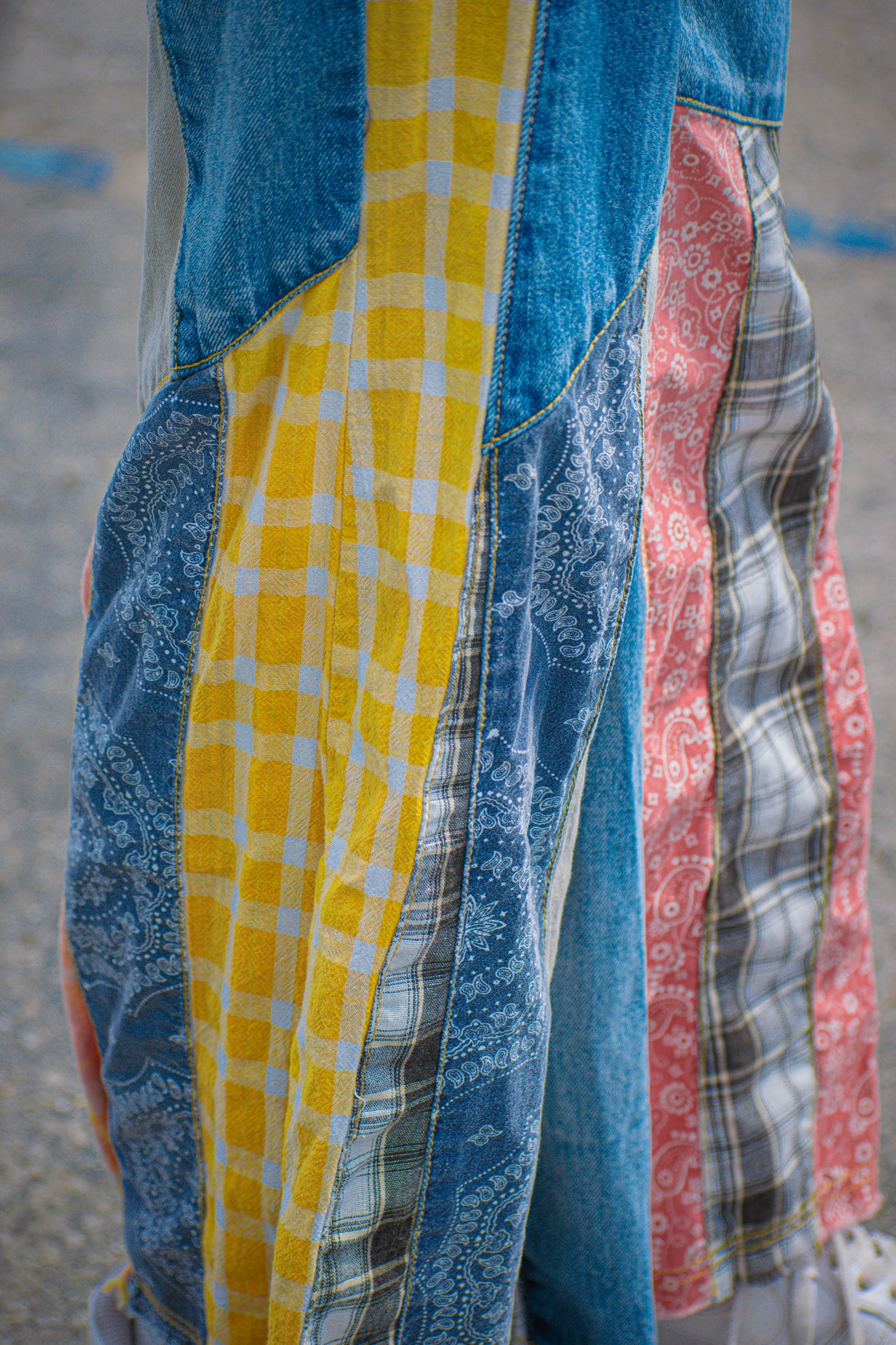 Easel Patchwork Bell Bottom Jeans - Size S