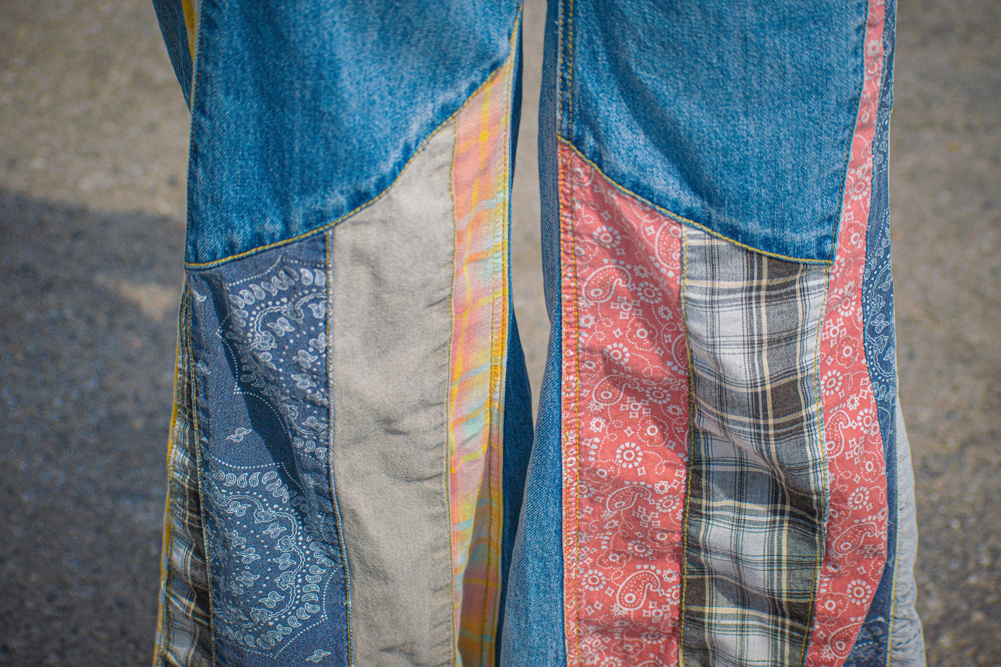 Easel Patchwork Bell Bottom Jeans - Size S