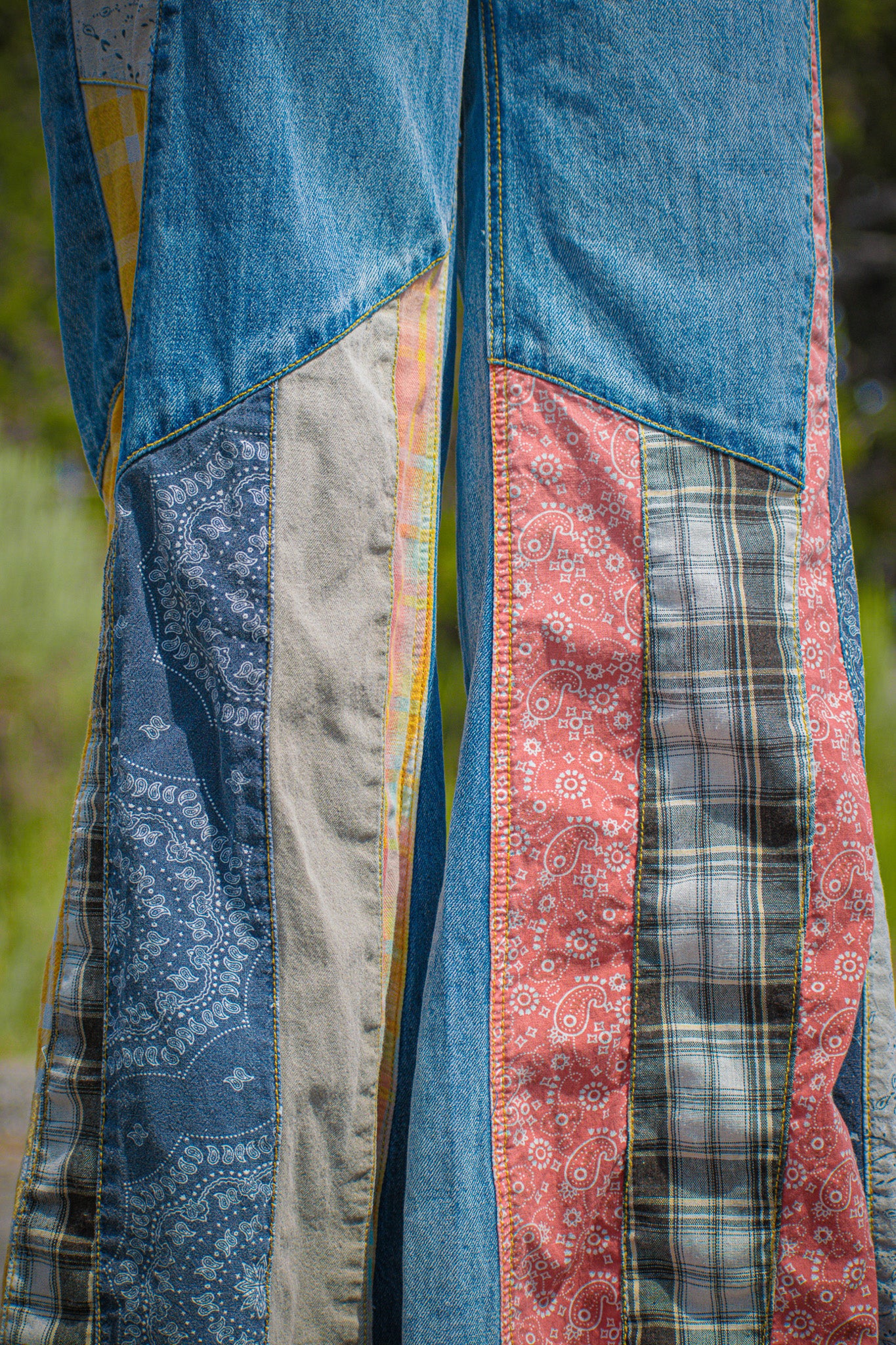 Easel Patchwork Bell Bottom Jeans - Size S