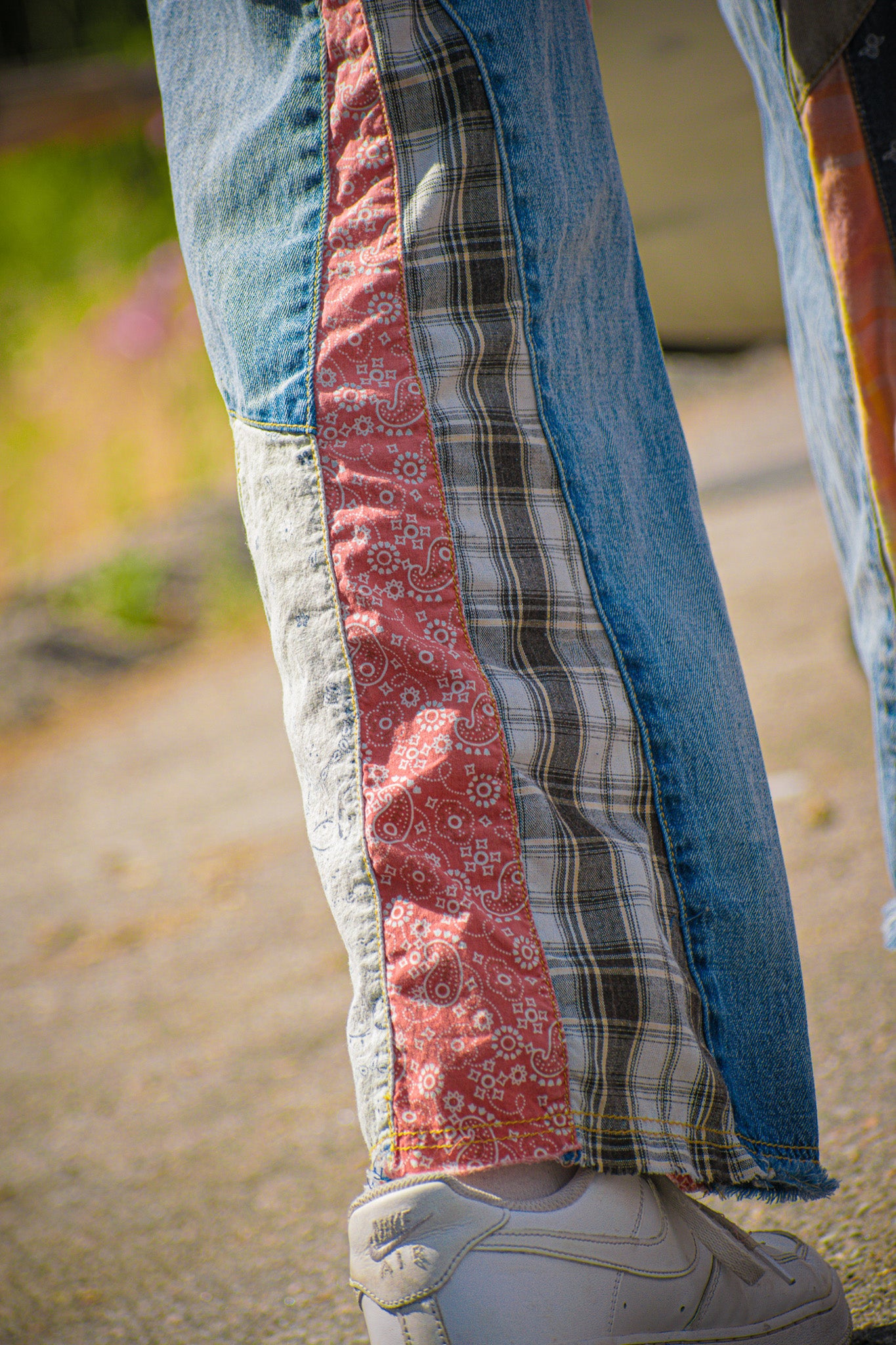 Easel Patchwork Bell Bottom Jeans - Size S