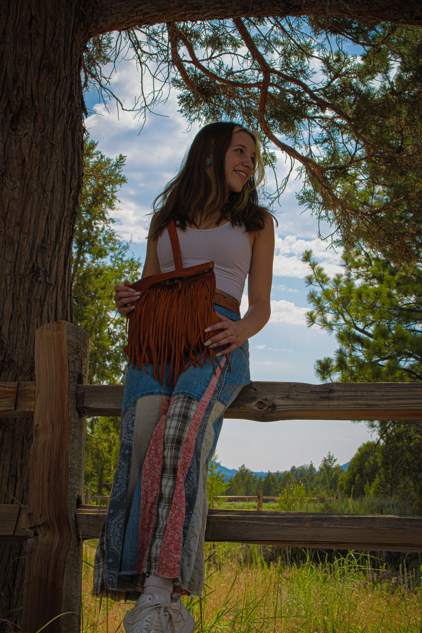 Easel Patchwork Bell Bottom Jeans - Size S